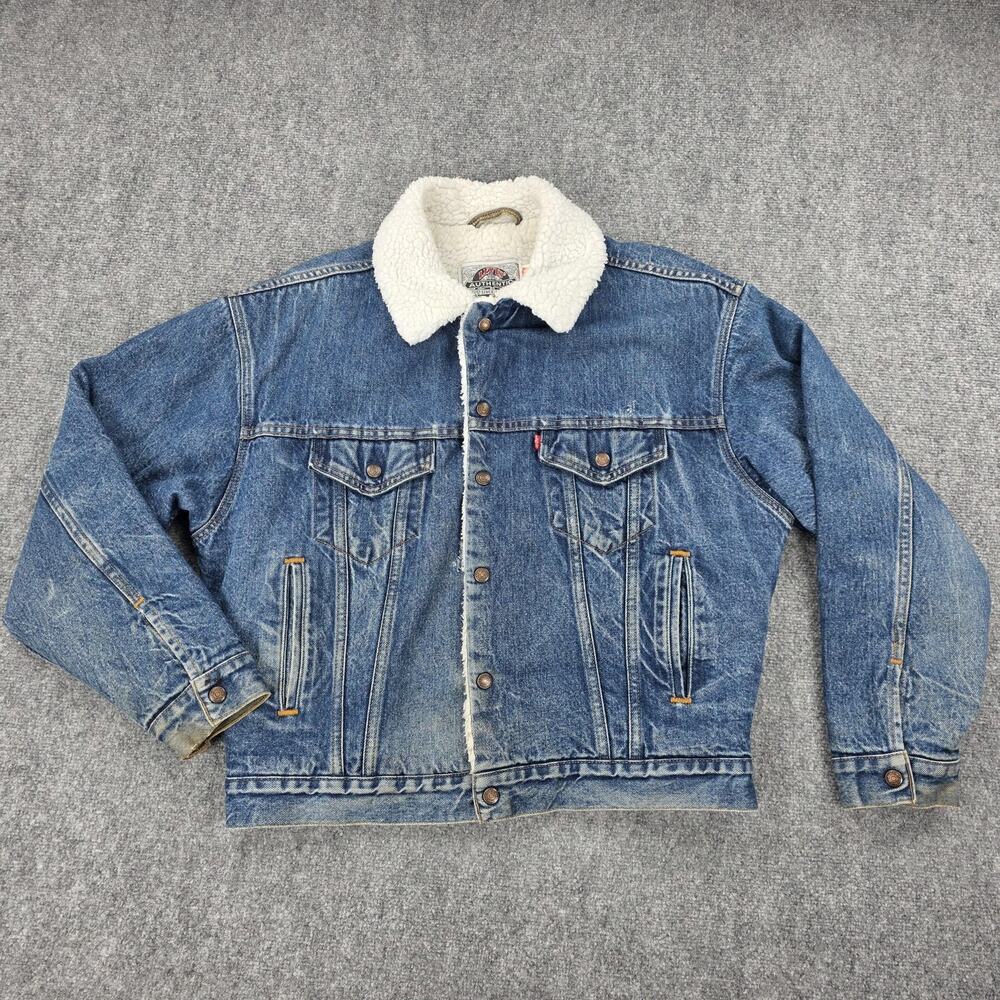 Levis Jacket Mens Medium Blue Sherpa Lined Denim Trucker Coat 70609-0216 Winter - Picture 2 of 16